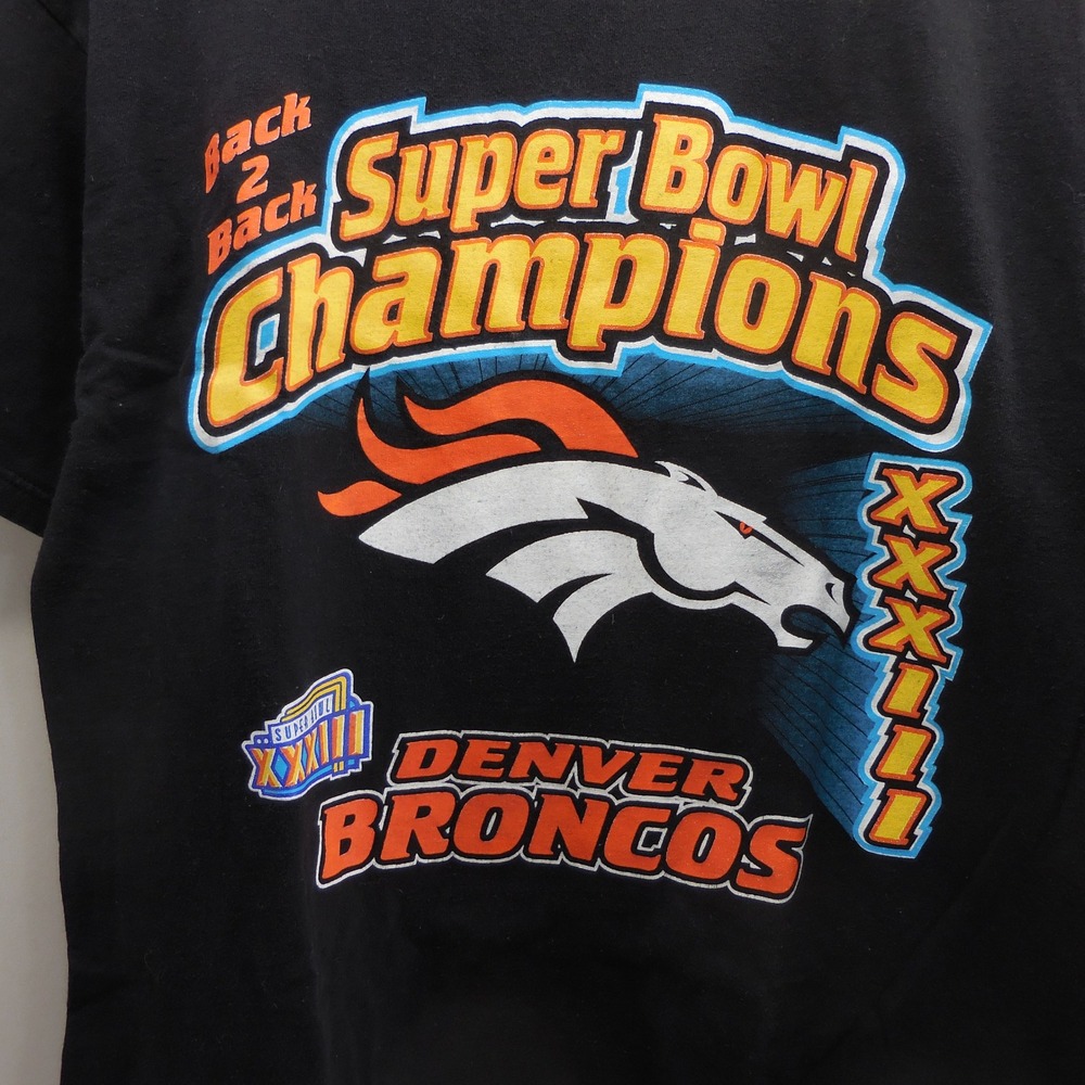 Vintage 90s Denver Broncos Back 2 Back Super Bowl Champions T-Shirt Logo 7 L